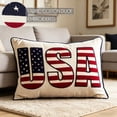 thumbnail image 6 of Premium Embroidered USA Patriotic Lumbar Pillow, 15x9 Inch Heavyweight Cotton Duck Decorative Throw Pillow, Red White and Blue Independence Day Cushion for Sofa Couch, 6 of 9