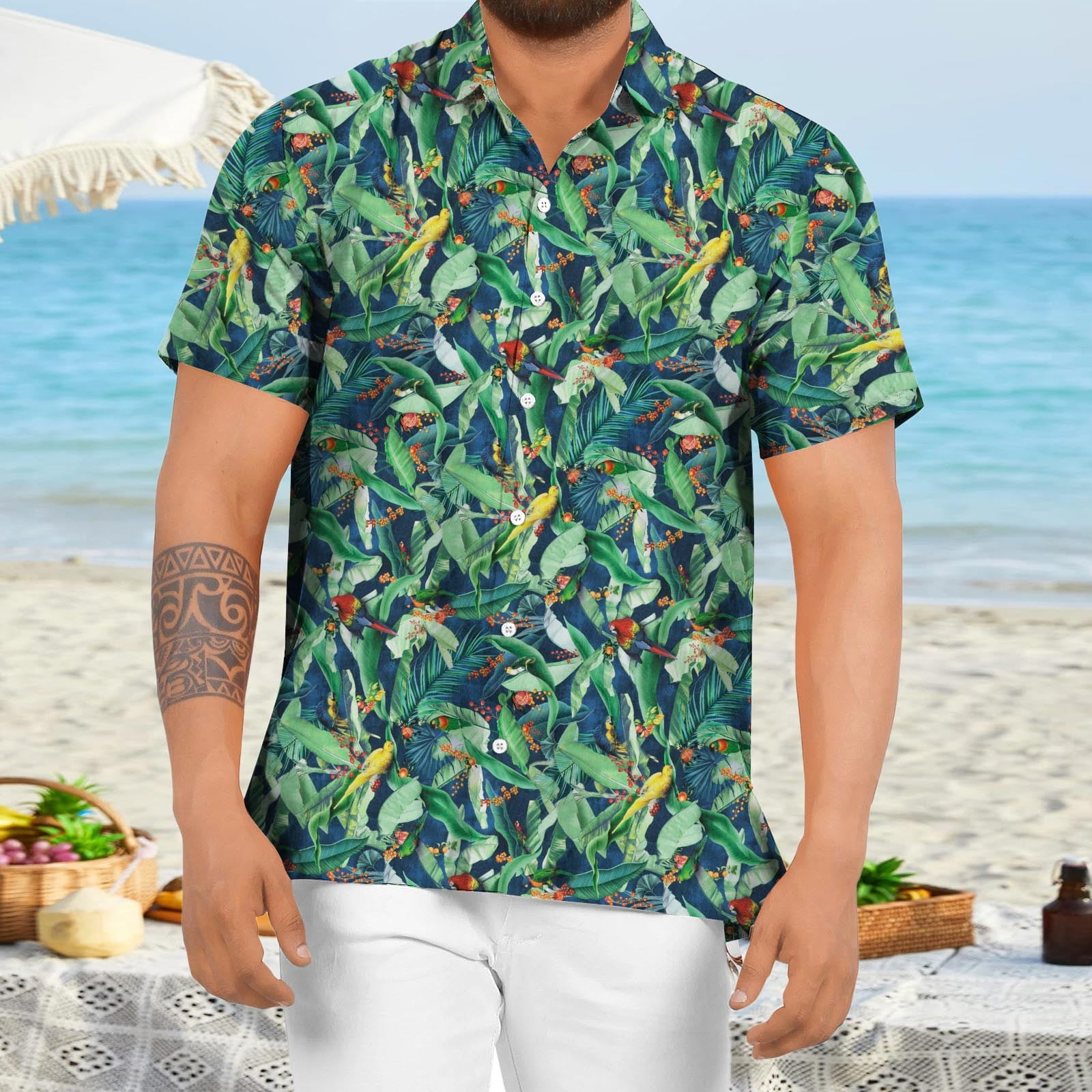 Men Short Sleeve Casual Floral Shirts Button Down Summer Beach Shirt