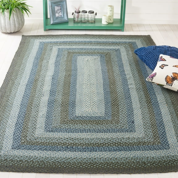 SAFAVIEH Braided Dorinda Bordered Reversible Area Rug, Light Blue/Green, 6' x 9'