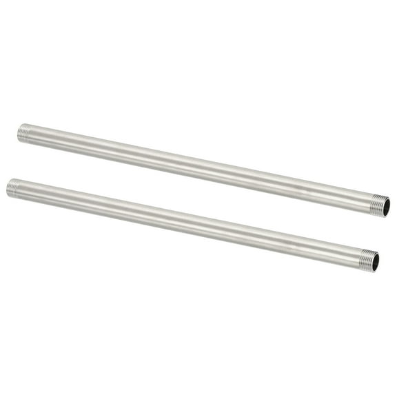 304 Stainless Steel Pipe Fitting, 1/2" BSP Male x 1/2" BSP Male Threaded 16" Length Nipple Cast Pipe, 2 Pack