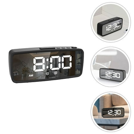 OATIPHO 1Set Multifunctional Black Electronic Alarm Clock with Clear Mirror for Bedroom