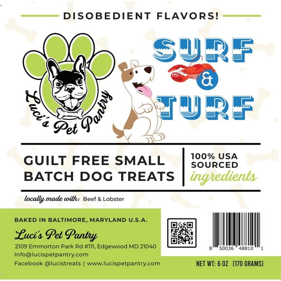 Surf & Turf "Steak & Lobster Biscuits" Homemade Dog & Puppy Treats! Gift Box with 4 - 6 oz. Treat Bags