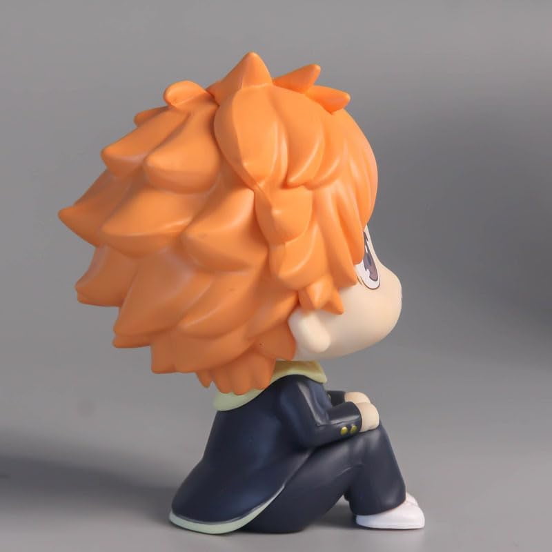 Newly Hinata Shoyo Figure Kageyama Tobio Figure Q Version Sitting Anime Figures 10cm/3.9inch Handmade PVC Cartoon Manga Character Model Craft Gift (Hinata Shoyo)