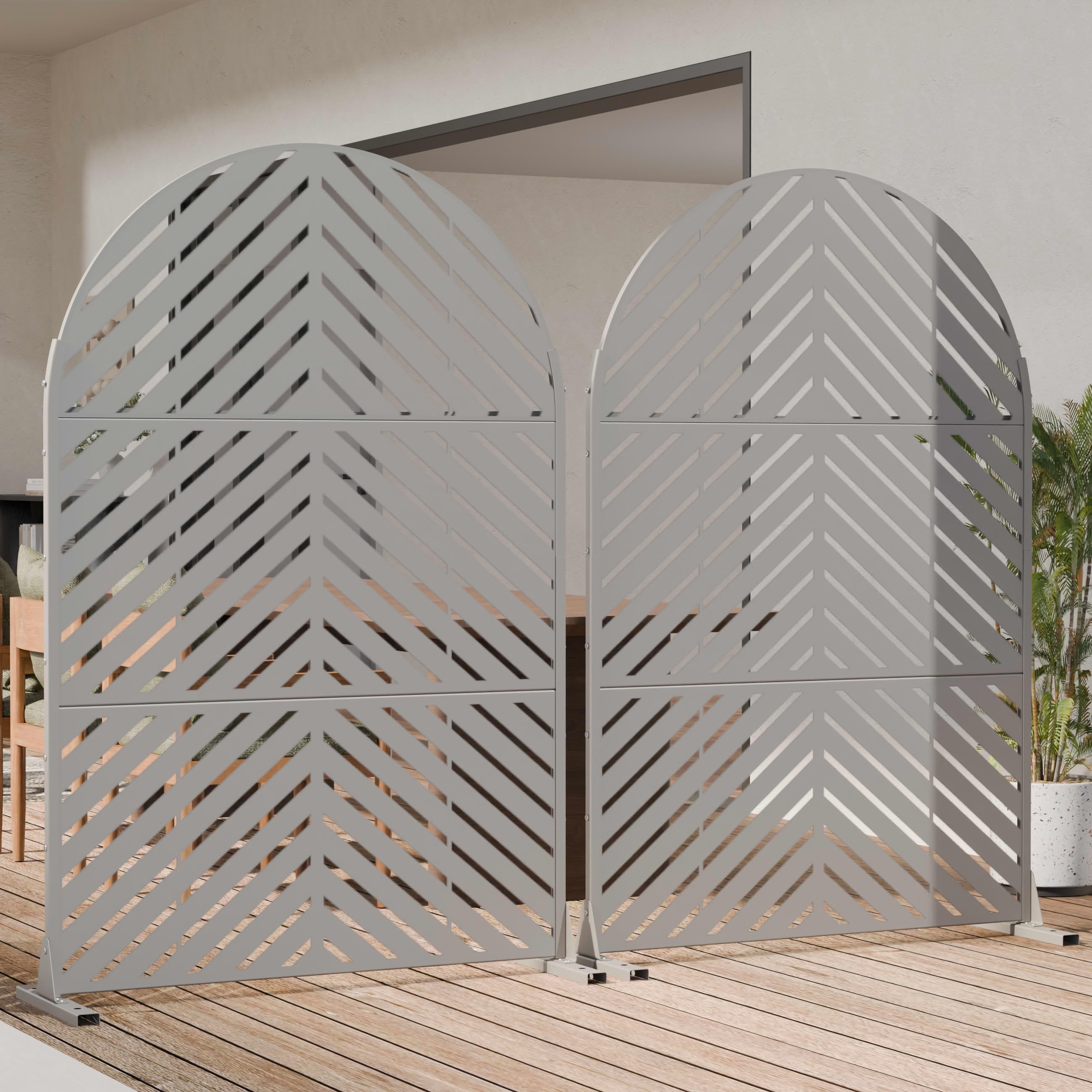 MAYEERTY Outdoor Metal Privacy Screen 6ft × 4ft Gray, 3-Panel Parallel Decorative Screen, Rust-Resistant for Patio