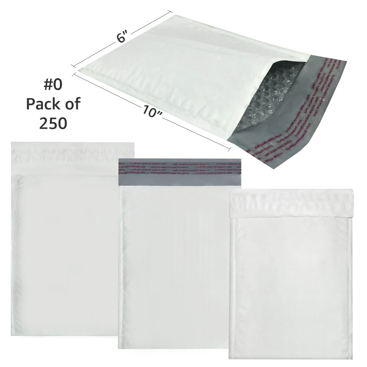 250 Poly Bubble Mailer Bags 6x10" - #0 Pouches Envelopes White Self-Sealing