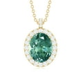 thumbnail image 2 of Rosec Jewels Lab Created Green Sapphire Pendant with Diamond Halo for Women - AAAA Grade, 18K Yellow Gold, 2 of 7