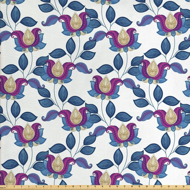 Flower Sofa Upholstery Fabric by the Yard, Vintage Vibrant Blossoms