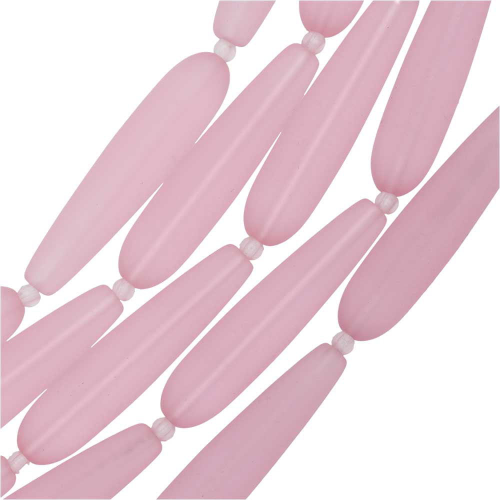 38mm Tear Drop Beads Opaque Pinkl w/Frosted Sea Gass Finish 5 Pcs 