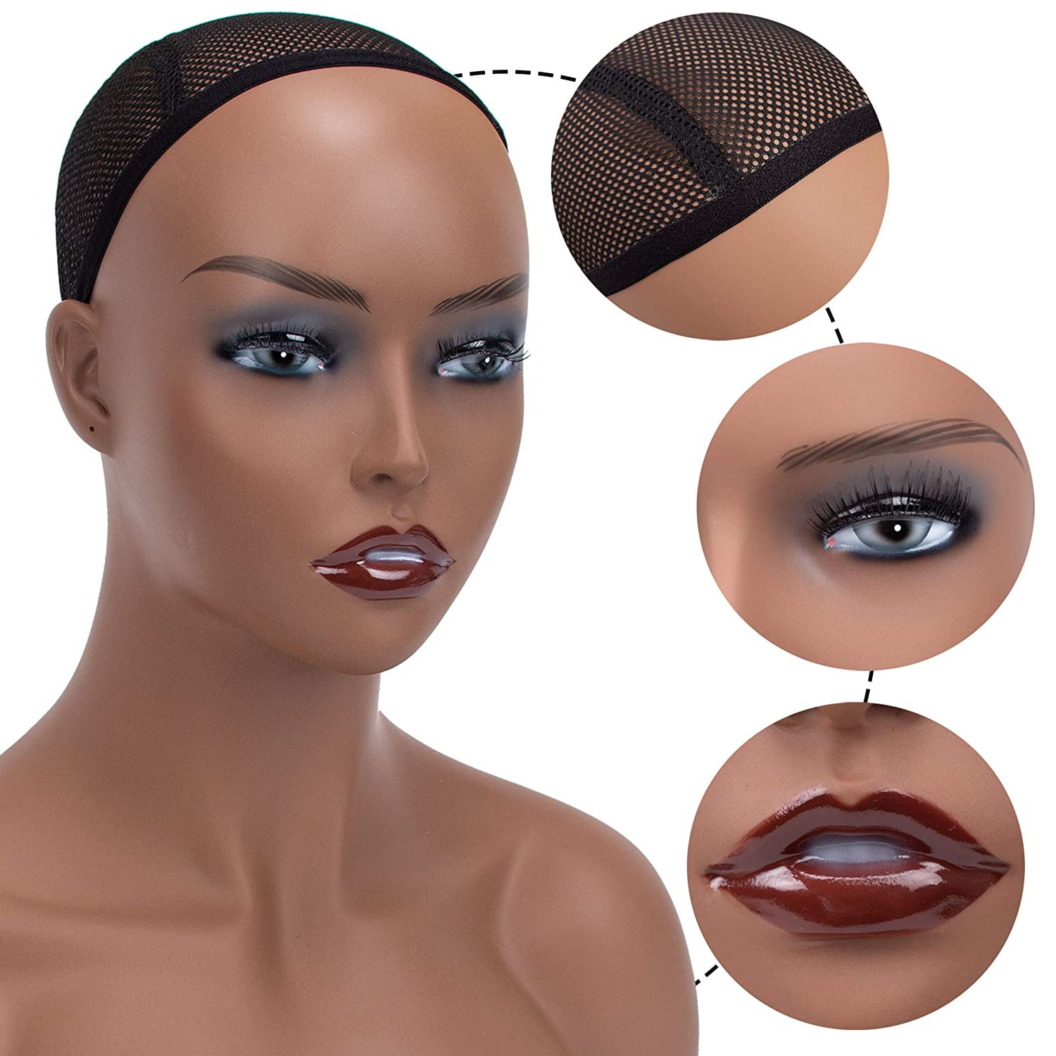 Mannequin PVC Manikin Head Realistic Mannequin Head Bust Wig Mask Stand for Wigs Display Making Styling PMH-DE-AS