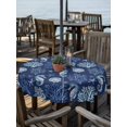 thumbnail image 3 of Outdoor Tablecloth with Umbrella Hole Zipper Navy Blue Coastal Round Tablecloth 54" Waterproof Outside Table Cloth Nautical Ocean Seahorse Coral Shell Patio Table Cover Tablecloths for Picnic Party, 3 of 8