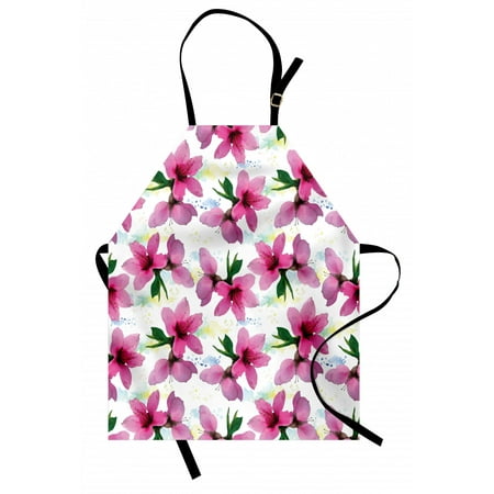

Floral Apron Vivid Cherry Blossom Sakura Petals Botany Essence Watercolor Artwork Unisex Kitchen Bib Apron with Adjustable Neck for Cooking Baking Gardening Fuchsia Green White Yellow by Ambesonne