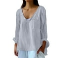 thumbnail image 3 of Outfmvch 3/4 Length Sleeve Womens Tops，Skinny Jeans for Women，Linen Shirts for Women，Gauze Shirts for Women，Plus Size Tops，Button Down Shirts for Women，Tunic Tops，Linen Tops for Women Gray，M, 3 of 7