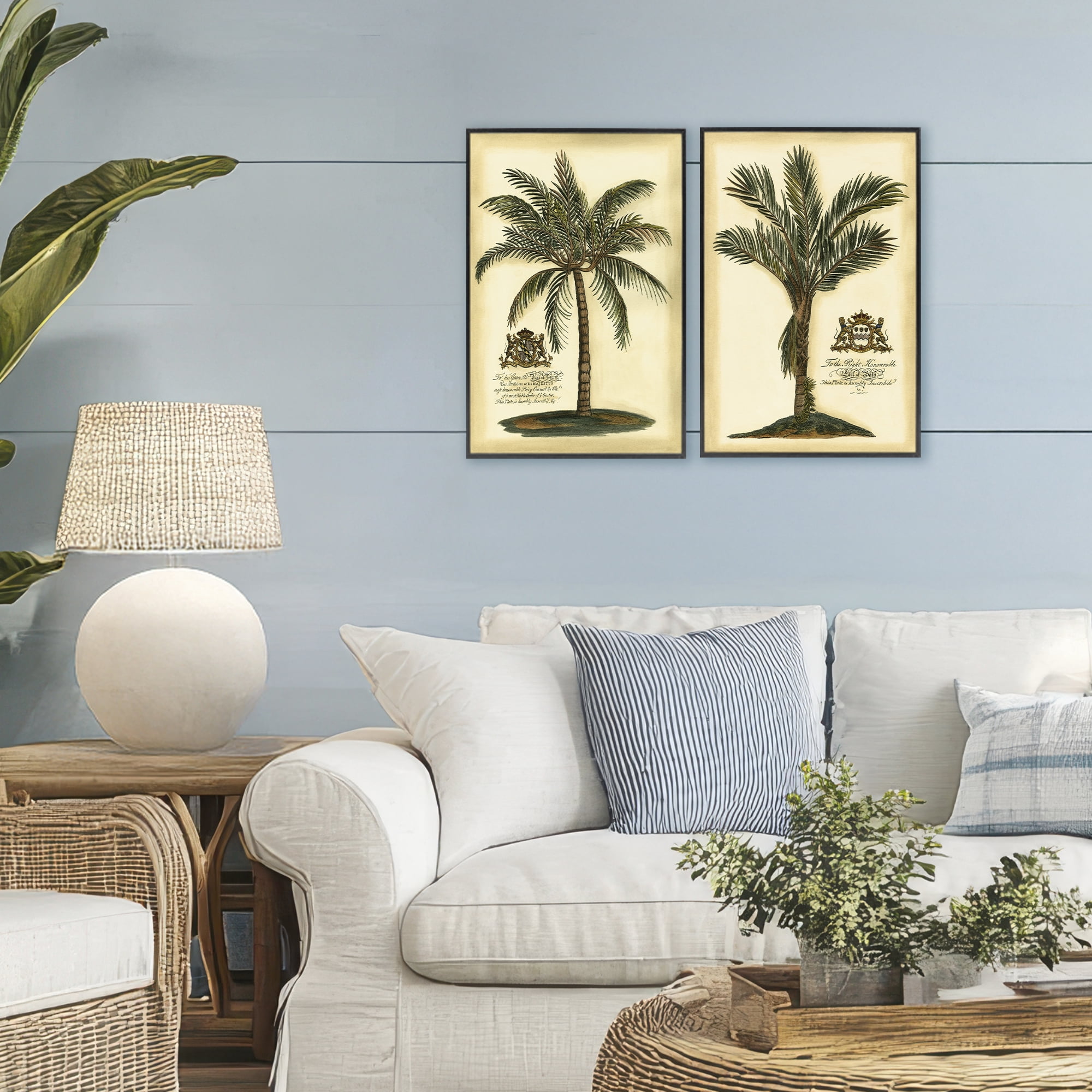 Stupell Industries Vintage Historical Palms 2 Piece Black Framed Giclee Art Set, design by Vision Studio