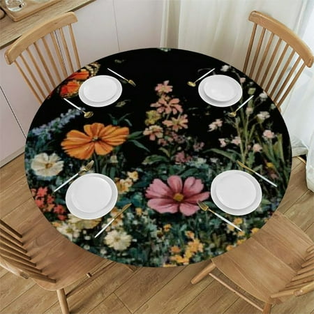 

SHERONV Flowers Butterfly Round Tablecloth Stain Resistant & Washable Perfect for Indoor/Outdoor Dining Wedding & Parties 100% Polyester Table Cover 54 -58