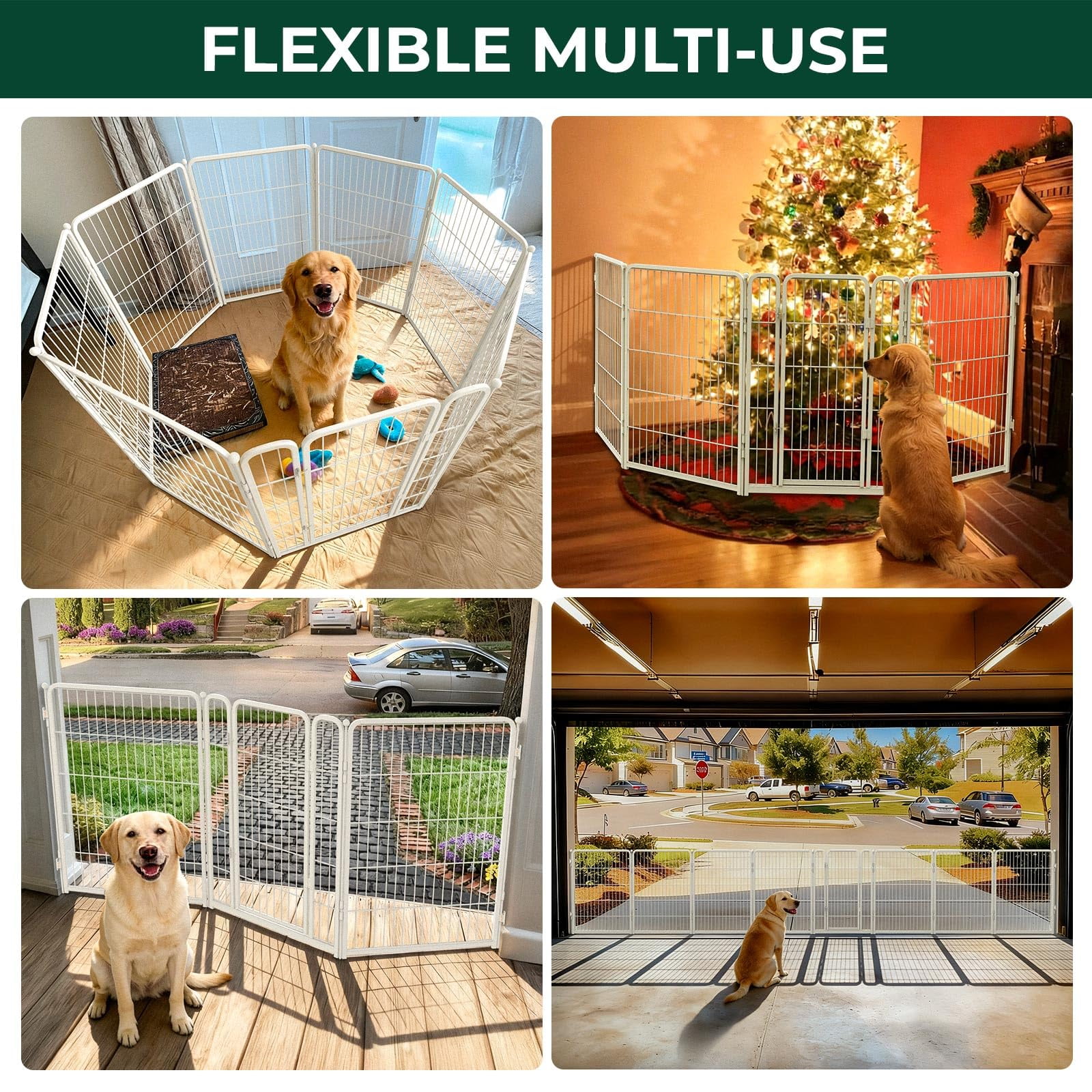 FXW Dog Gate Extra Wide Designed for Indoor Use, Adjustable Width Up to 111-inch Wide (40" H 4 Wire Panels for Medium and Large Dogs), White