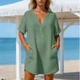 thumbnail image 2 of Beach Cover Up Short Sleeve V Neck Bathing Suit Coverup with Pockets Summer Loose Fit Beach Dresses for Women, 2 of 7