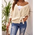 thumbnail image 4 of Women's Beige Wrap V Neck Sweater with Side Tie, 4 of 15