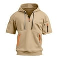 thumbnail image 4 of WRKEKC Short Sleeve Shirts for Men Solid Color Casual Zipper Multiple Pocket Hooded Top Short Sleeve Hooded Style Comfortable Outdoor Wear, 4 of 5