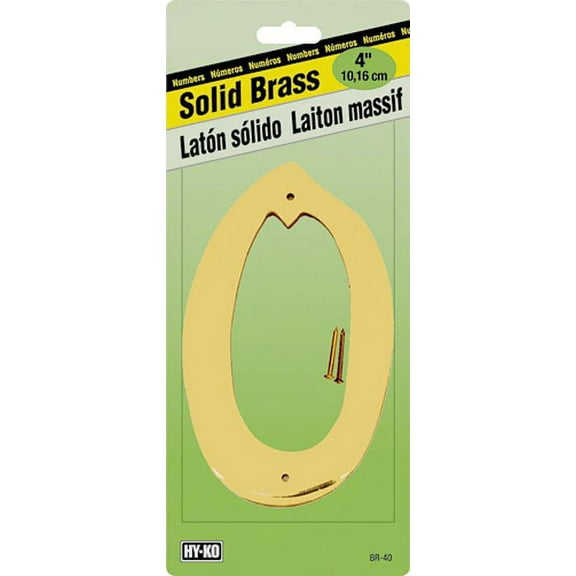 Hy-Ko BR-40/0 4 Inch Solid Brass House Number Number 0, Polished High-Luster Finish, Pack of 1