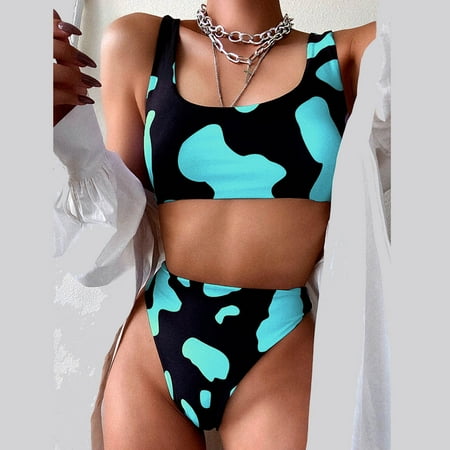

Finelylove Swimsuit Women Two Piece Push-Up Sport Bra Style Bikini Green S