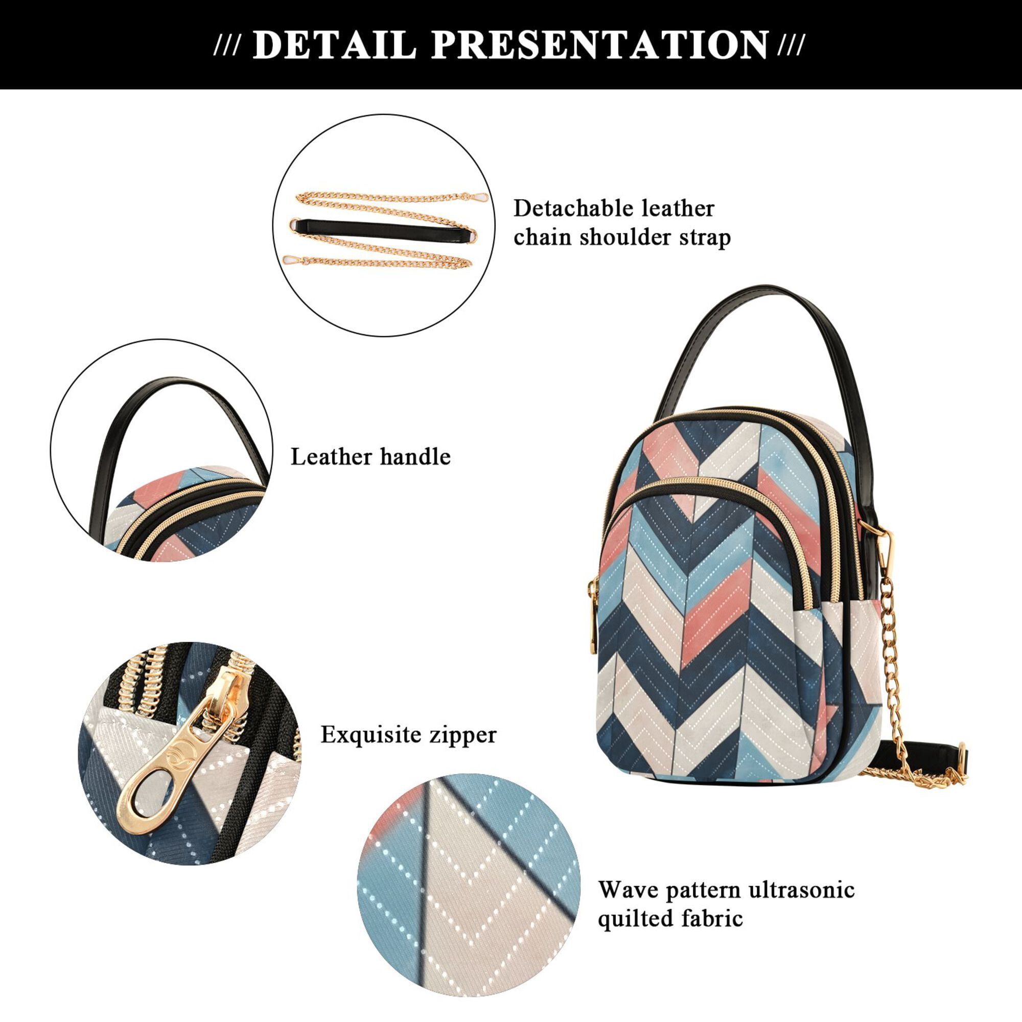 FORMRS Crossbody Bag for Women Quilted Travel Shoulder Cell Phone Purse with Chain Strap Handbag, Pink Geometric
