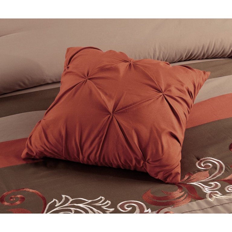 Chezmoi Collection Vienna 7-Piece Embroidered Floral Comforter Set (Queen,  Burgundy Taupe Brown)