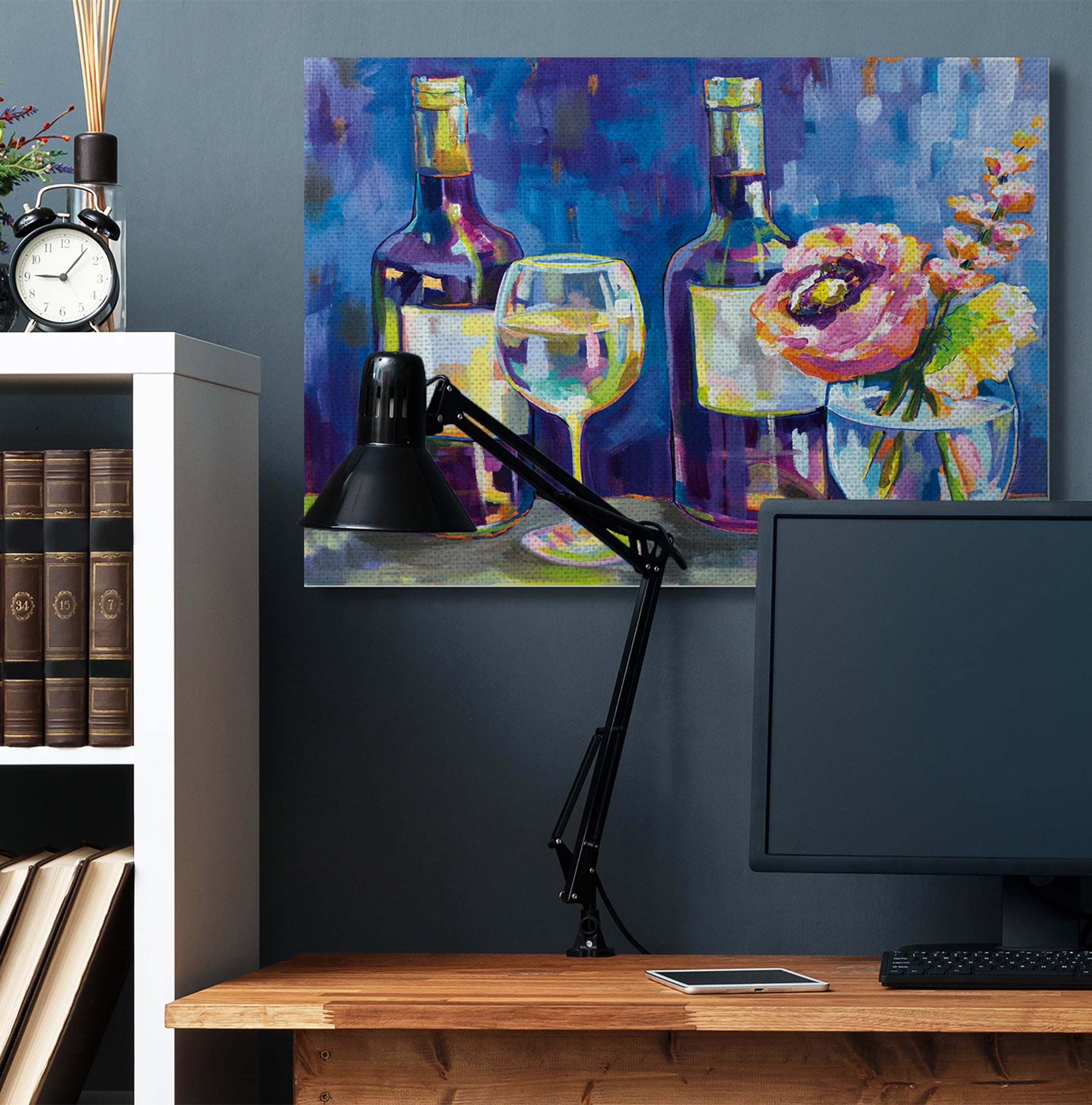 Stupell Industries Party Drinks and Flowers Blue Purple Modern Painting Canvas Wall Art by Jeanette Vertentes, 36" x 48"