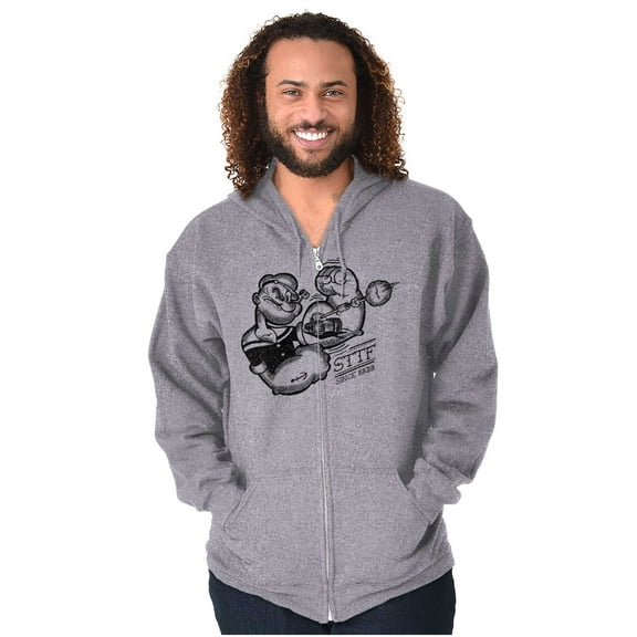 Popeye Sketch Old School Tattoo Style Zip Up Hoodie Men's Women's Brisco Brands S