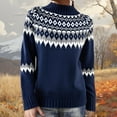 thumbnail image 2 of Sweaters for Women Long Sleeve Turtleneck Fair Isle Knit Pullover Sweater Winter Warm Casual Loose Tunic Vintage Graphic Fall Sweaters for Women 2025 Blue L, 2 of 4