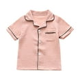 thumbnail image 4 of Auroural Kids Sleepwear Nightgown Toddler Girl Pajamas Short Sleeve Boys Girls Button Front Pajama Top & Shorts Set, Solid Color， 2-Piece, Sizes 2-14 & Plus, 4 of 9
