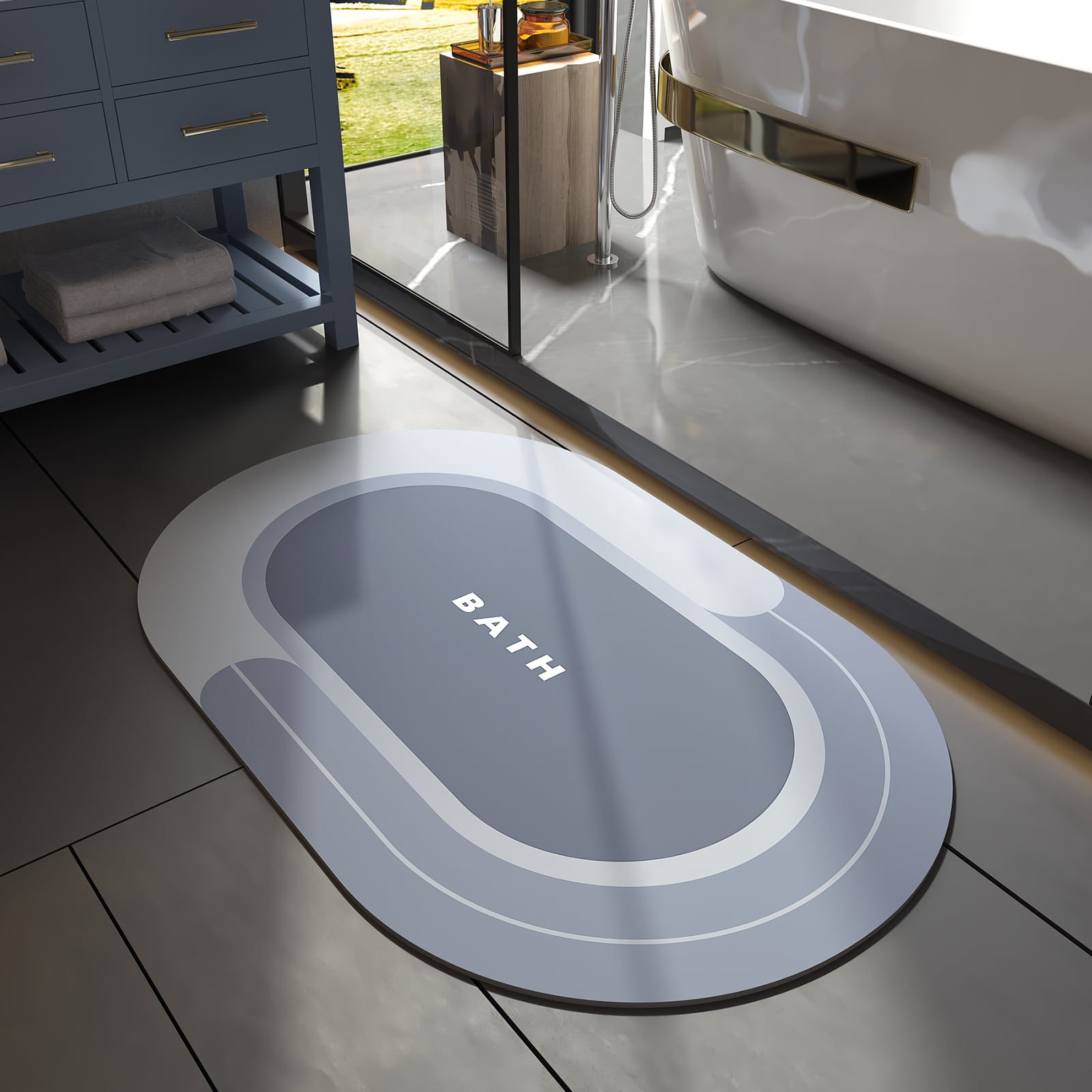 MontVoo Bath Mat Rug 24"x35" Super Absorbent Quick Dry Rubber Backed Blue Bathroom Rugs Mats