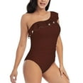 thumbnail image 3 of Gaeub Brown Women's One Shoulder Ruffle Tummy Control Swimwear for Swimming Surfing Beach Party - XX-Large, 3 of 8