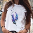 thumbnail image 2 of Mikilon Chemise à Imprimé Plumes pour Femmes et Filles, Manches Courtes, Blouse, 2 of 7