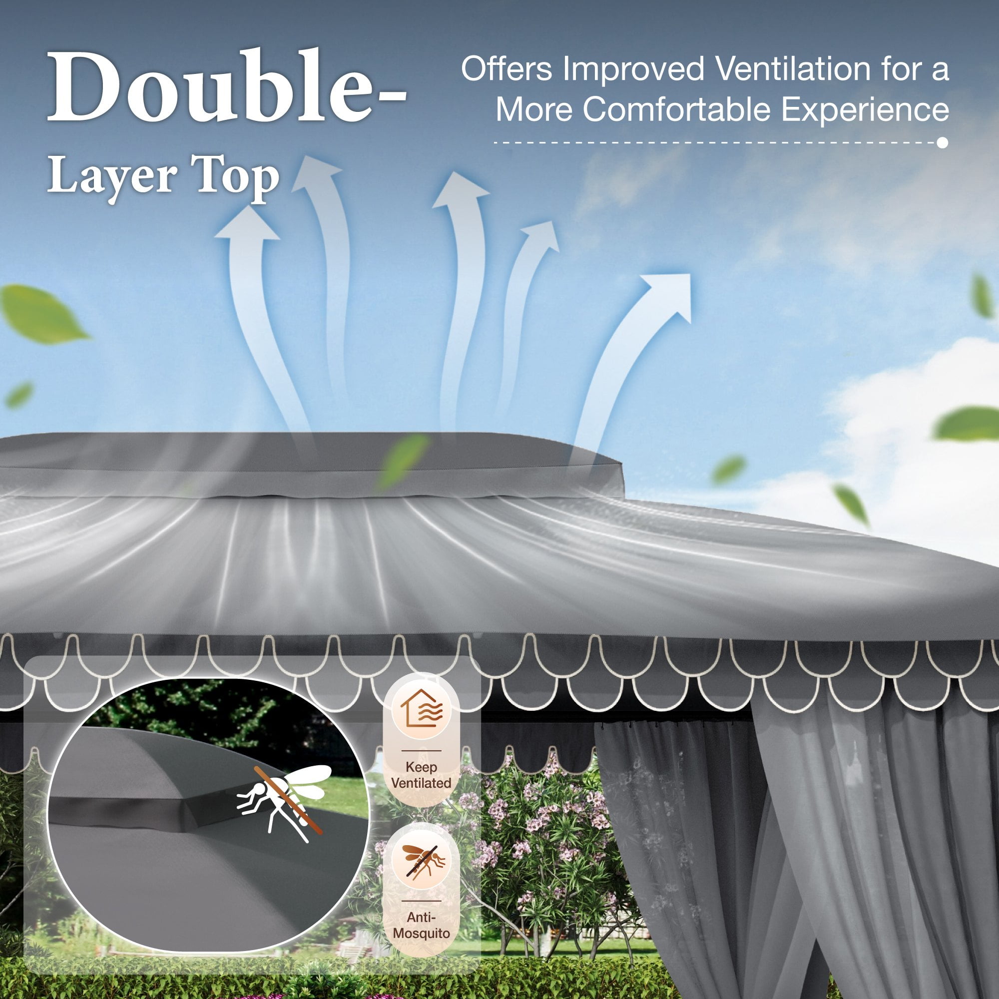 Summit Living 10'x13' Outdoor Patio Gazebo Heavy Duty Gazebos Canopy Shelter with Double Roofs Mosquito Netting and Privacy Screens for Outside - Gray