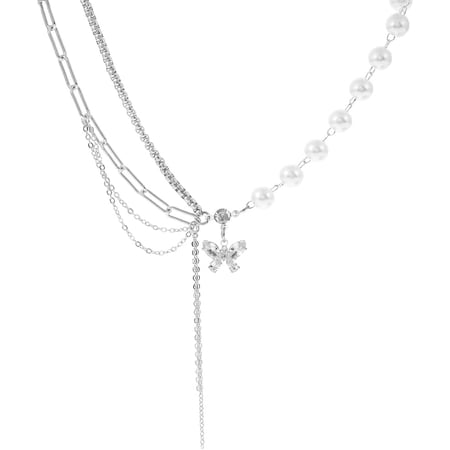 1Pc Alloy Rhinestone Butterfly Pendant Necklaces Iron & Imitation Pearl Chain Necklaces for Women White Platinum 16.73 inch(42.5cm) DIY