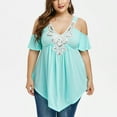 thumbnail image 2 of Fesfesfes Plus Size Summer Tops for Women Lace Splicing V Neck Camisole Tops Loose Ruffle Patchwork Pleated Tunic Cold Shoulder Elegant Tops, 2 of 7