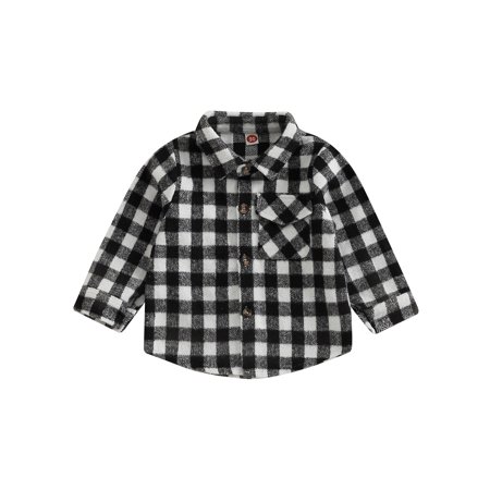 

Little Boys Plaid Jacket Long Sleeve Lapel Button Down Pocketed Shirts Coats Shacket Cardigan Tops