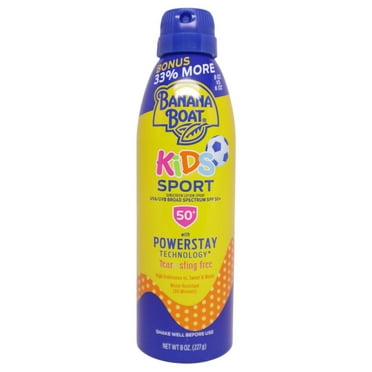 Banana Boat KIDS Sport Sunscreen Lotion Spray SPF 50  PowerStay Bonus Size 8oz.