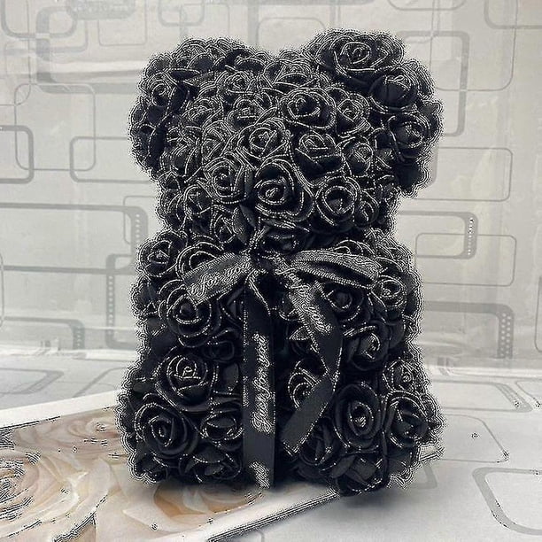 Regalo de San Valentín: Oso de peluche con rosa roja de 25 cm, decoración artificial con flores de rosa, regalos de Navidad para mujeres, regalo de San Valentín.
