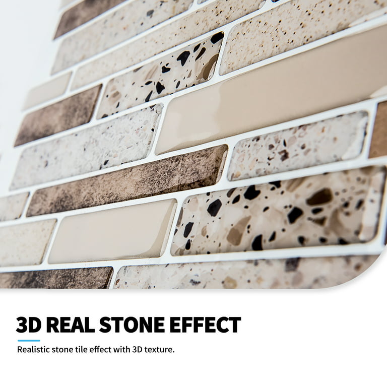 Art3d Peel & Stick Brick Kitchen Backsplash Self-Adhesive Wall Tile Stone Design, 10 Sheets