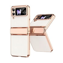 Dteck for Samsung Galaxy Z Flip 4 Case, Full Cover Hinge Protection Case with Luxury Gold Plating Bumper for Samsung Galaxy Z Flip 4,White