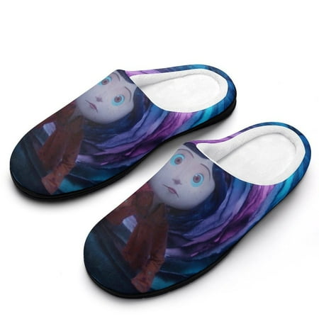 

Coraline Character Film Fuzzy Cotton Slippers For Womens Lightweight Anti-slip Rubber Sole Slippers Winter Warm Fluffy House Open Back Slippers Closed Toe Slippers