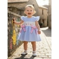 thumbnail image 4 of BemeyourBBs Newborn Baby Girls Easter Outfits Easter Bunny Romper Dress Rabbit Embroidered Plaid Bows Smocked Flying Sleeve Newborn Bodysuit Spring Summer Clothes, 4 of 9