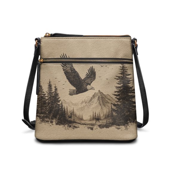 Tutolipy Eagle Mountain Forest Handbag Purse Satchel, Waterproof Smooth Zipper Shoulder Bag Exquisite UV Craft for Dating Daily