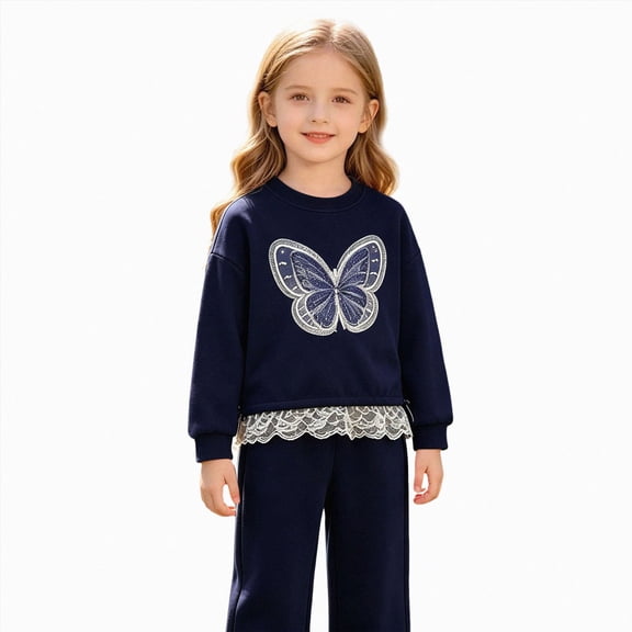 TOWED22 Kid Toddler Girl Clothes Cute Graphic Print Ruffle Sleeve Top Floral Pants 2PC Fall Winter Girls Outfits Clothing Set,Black,5-6 Y