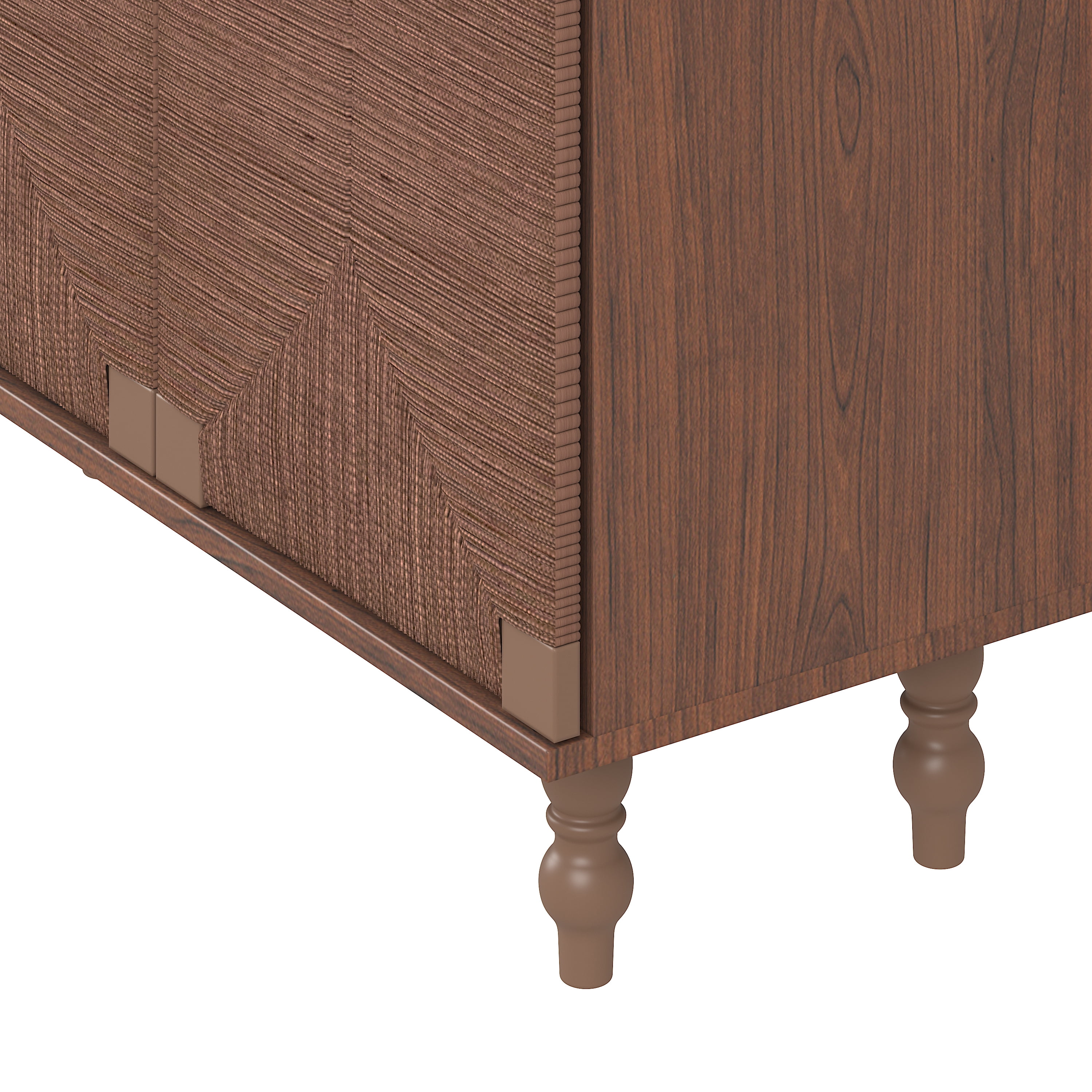 GARITIN Sideboard Buffet Cabinet, Accent Storage Wood TV Stand with Wire-Brushed Seagrass Doors, 4-Compartment Cabinet for Hallway Entryway Dining Room, Brown
