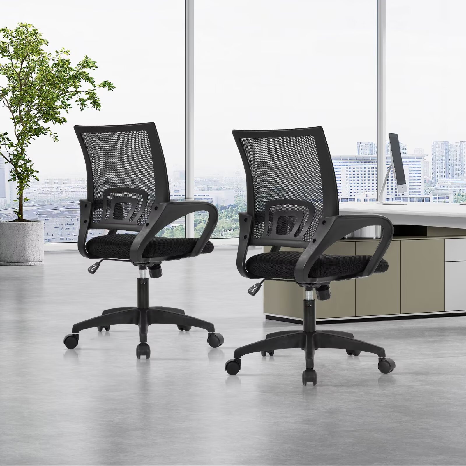 YRLLENSDAN Mesh Office Chair with Lumbar Support and Armrest, Comfortable Desk Chairs with Wheel, Home Swivel Chair with Adjustable Height and Tilt, Black, 2 Pack