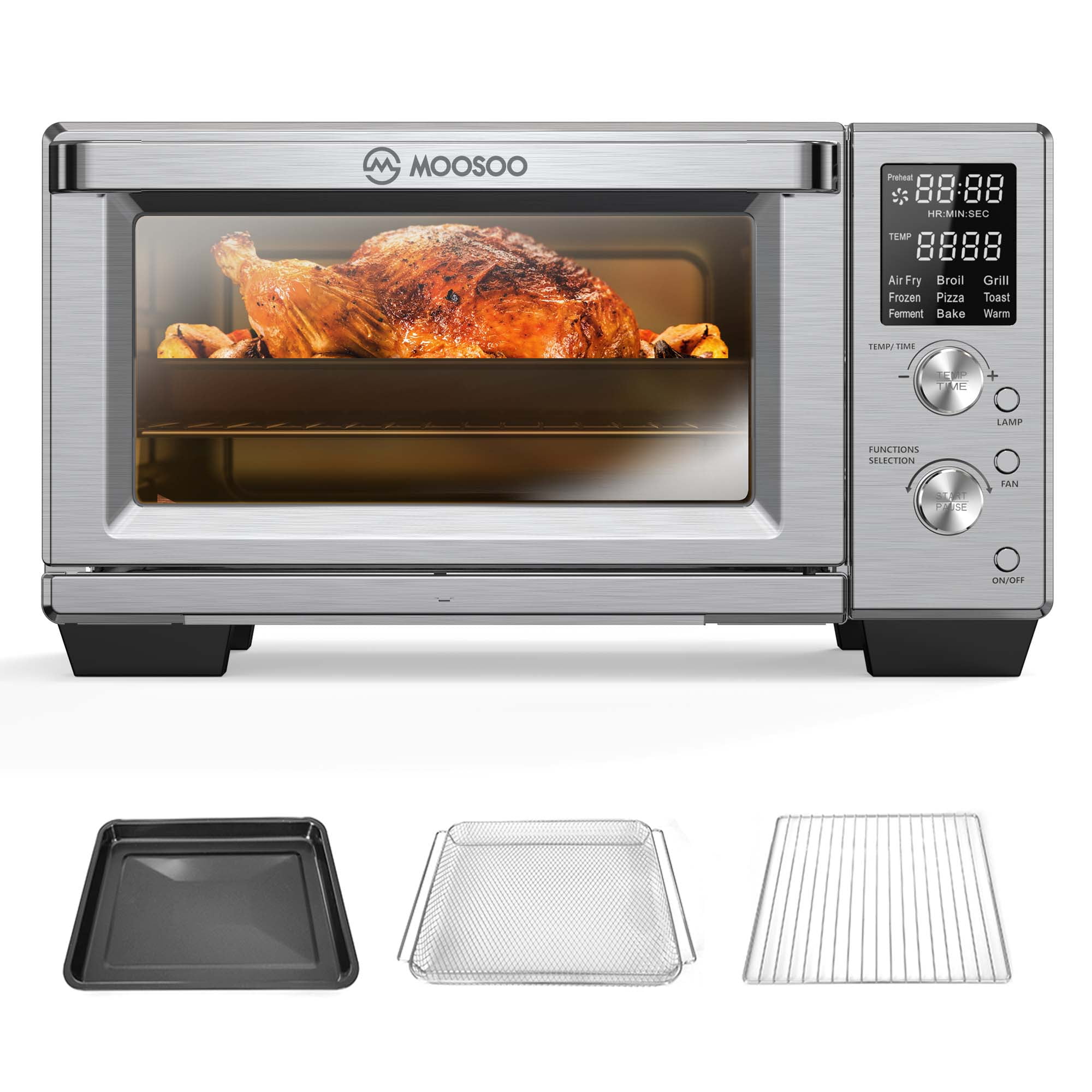 MOOSOO 30 Quart Air Fryer Oven, Toaster Oven with LED Digital Screen, Knob Control, Dehydrator & Bake