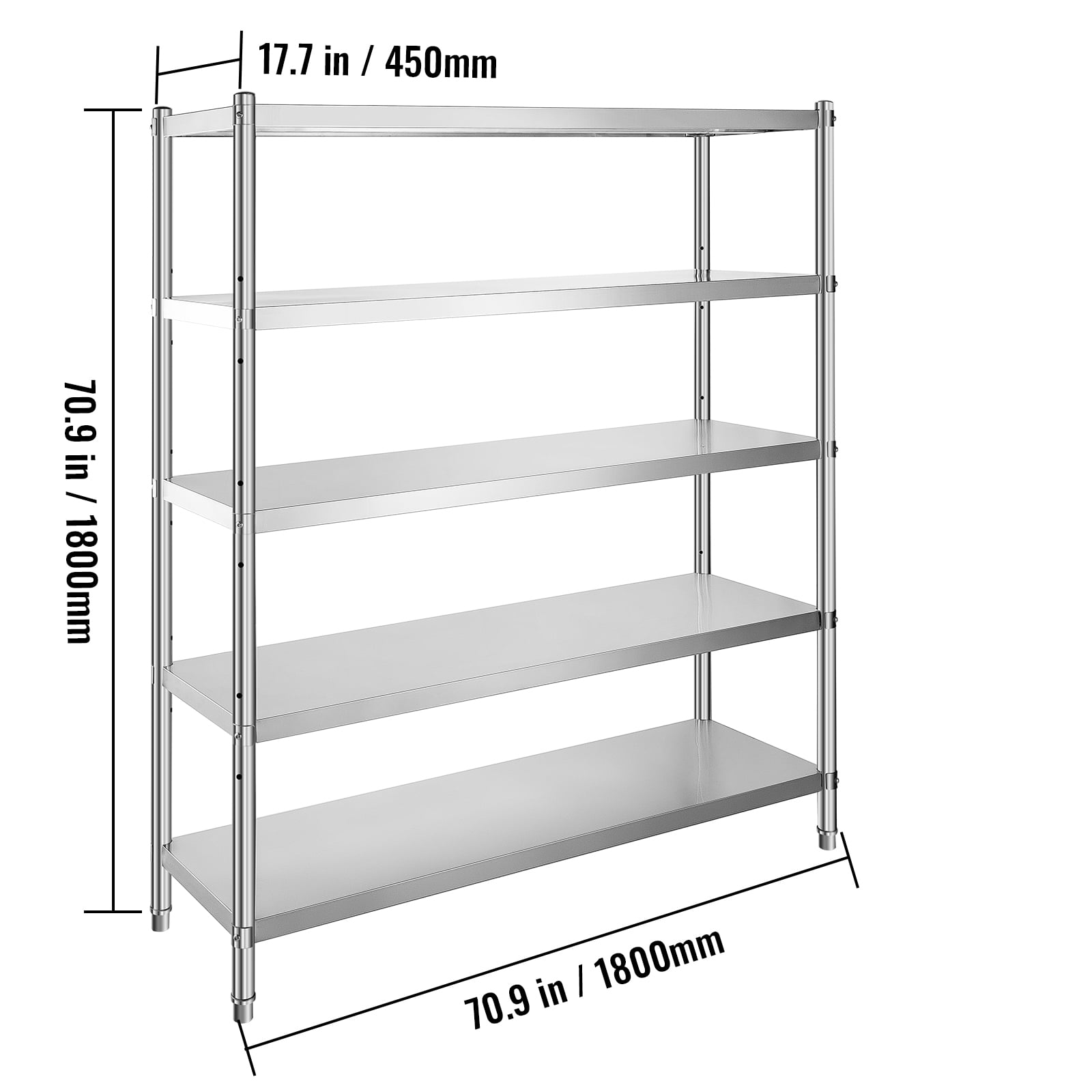 KFFKFF 5-Tier Storage Shelving Unit, 70.9 x 17.7 x 59 inch Storage Shelf, Stainless Steel Garage Shelf, Heavy Duty Storage Shelving, 1650 Lbs Total Capacity with Adjustable Height
