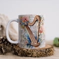 thumbnail image 2 of Taza de cerámica con diseño floral y arpa de 350 ml con temática musical, 2 of 2